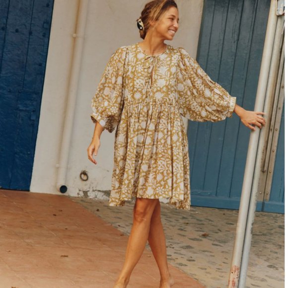 Daughters of India Kyra Mini Dress ~ Golden Palm XL SOLD OUT ON SITE - Picture 2 of 7